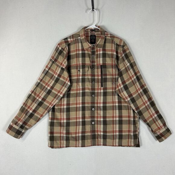 Wrangler ATG Long Sleeve Button Up Shirt Mens Large Brown Plaid Elbow Patches - Picture 1 of 10